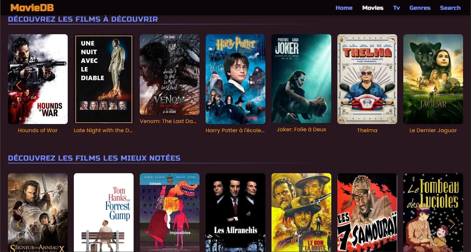 Page dédiée à la sélection de films.