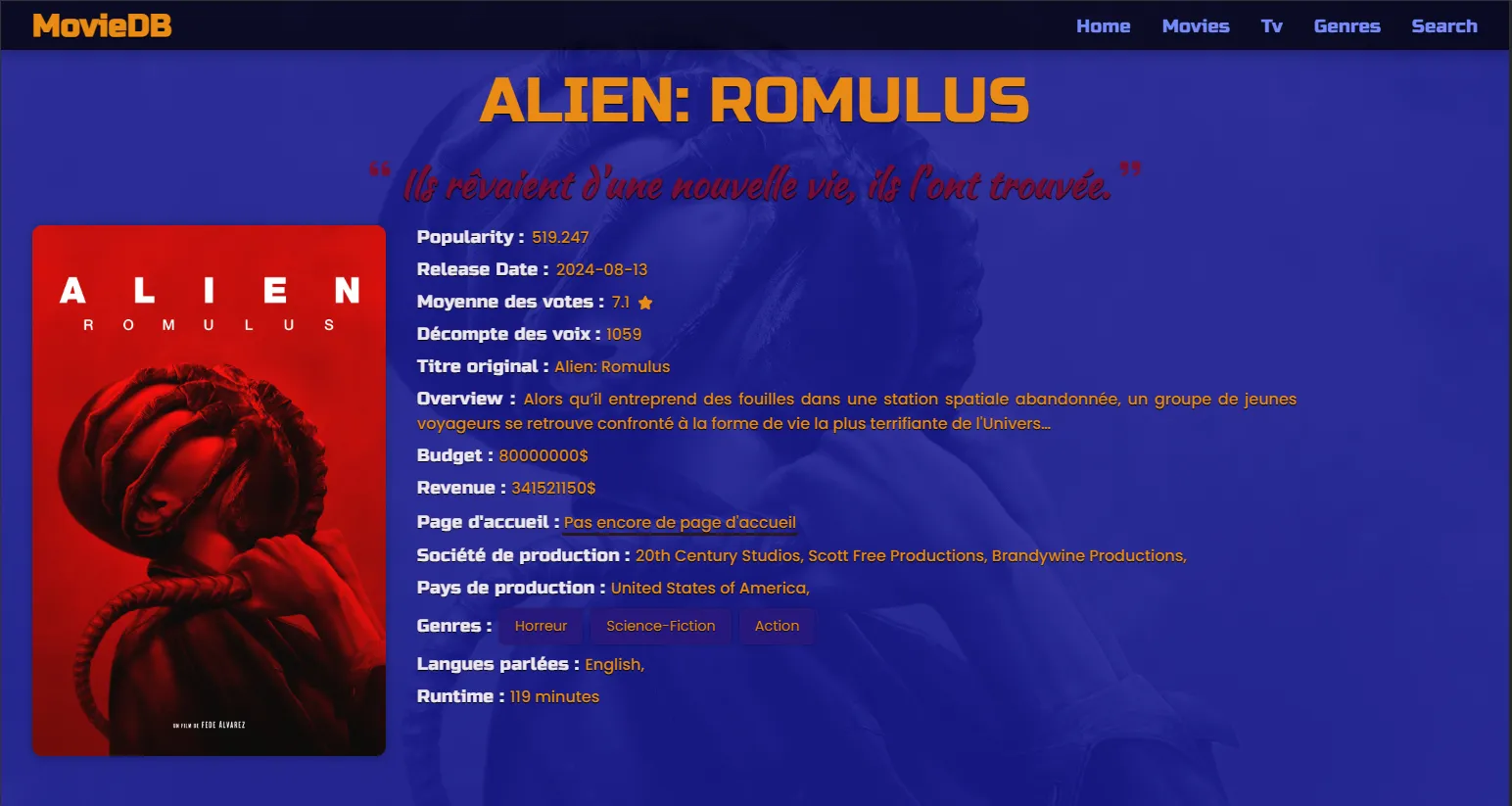 Page dédiée aux descriptions de films ou séries.