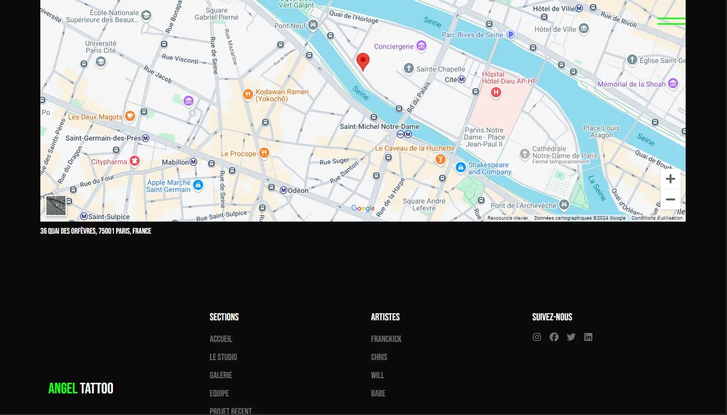 Page dédiée à la map et le pied de page du site.