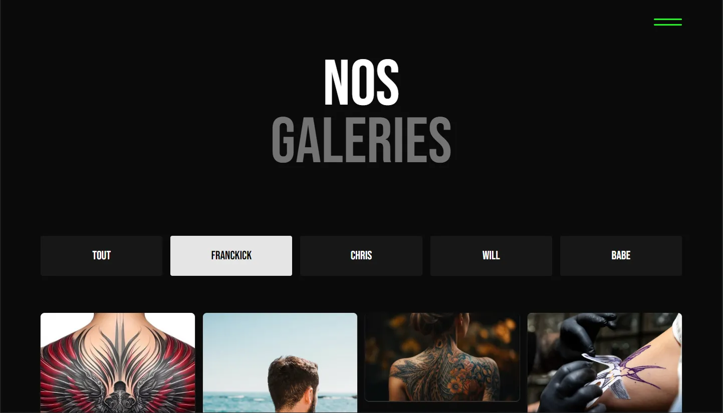 Page dédiée à la galerie d'images de chaque artiste.