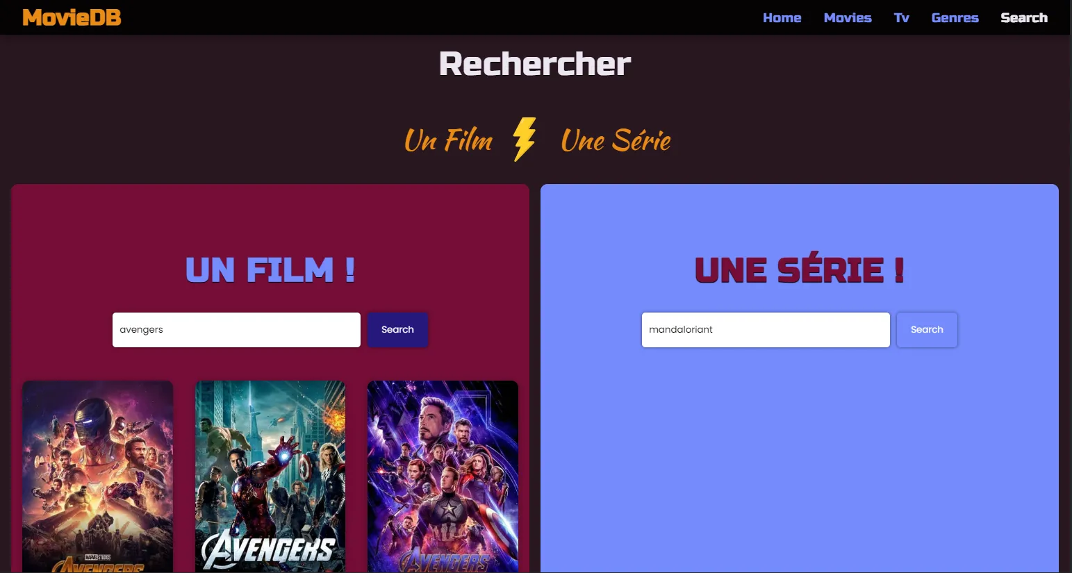 Recherche de film ou série par titre.